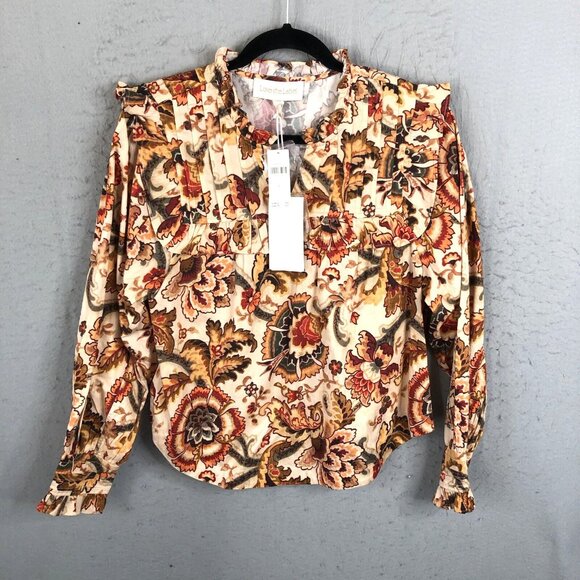 Love of the Label Anthropologie Top L  Orange Tan Fiona Floral Boho Feminine NEW - Picture 1 of 16